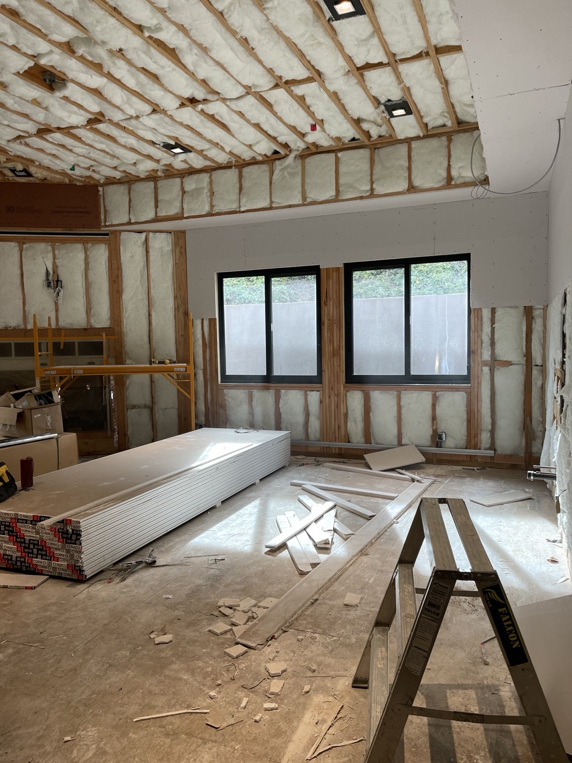Insulation and drywall installation during construction