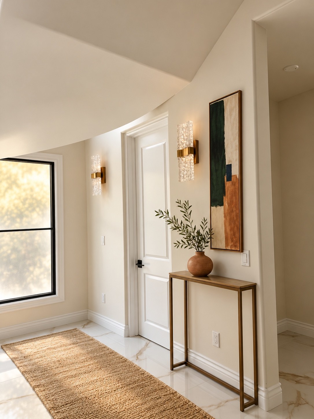 Entry hall with console and abstract art