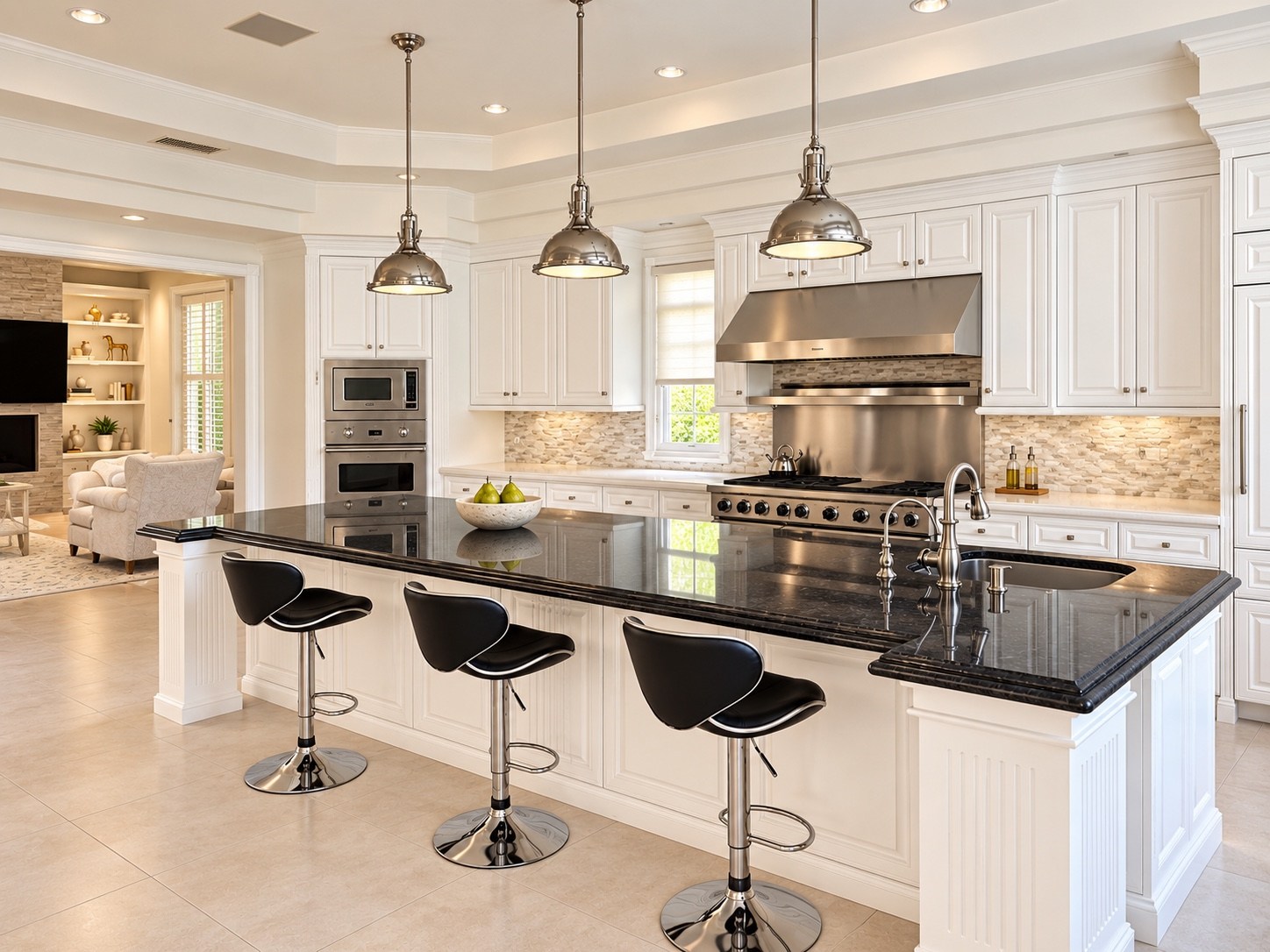 Kitchen island seating and professional cooking area