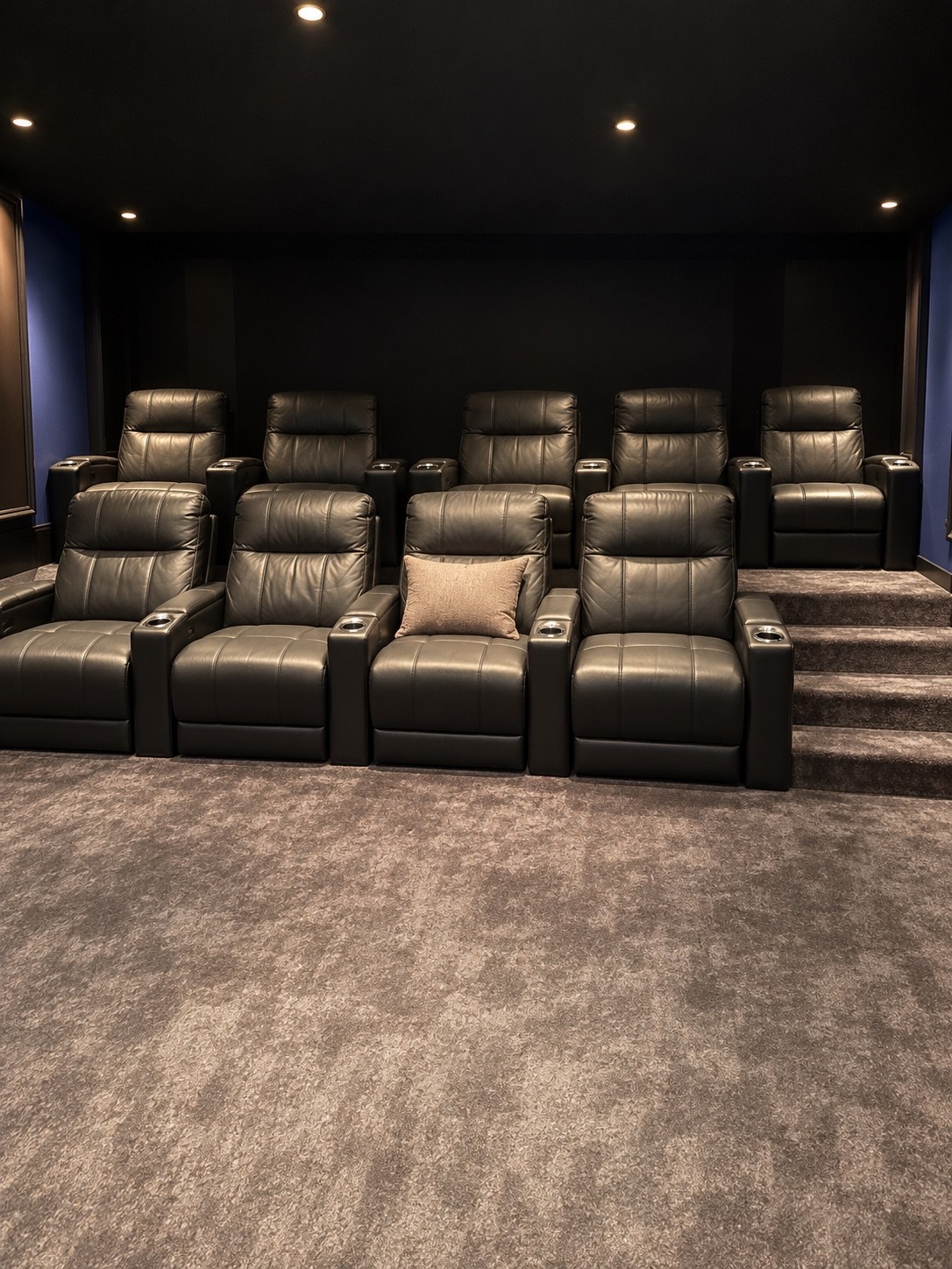 Home theater with reclining leather seating