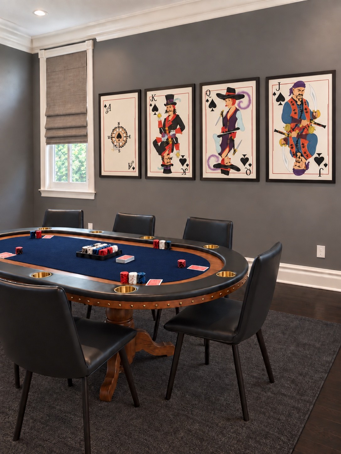 Poker room with playing-card artwork