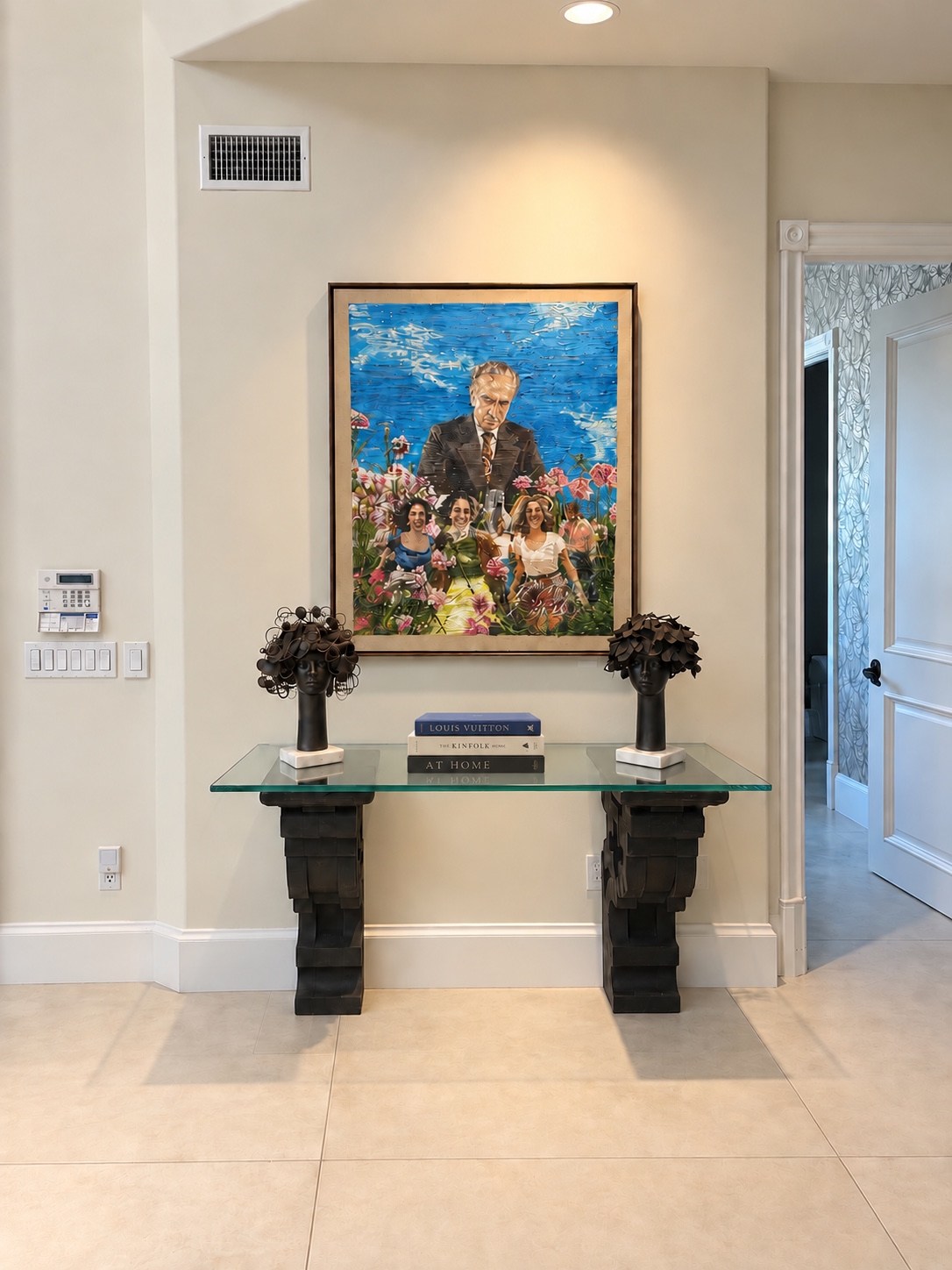 Entry console with art and sculptural styling