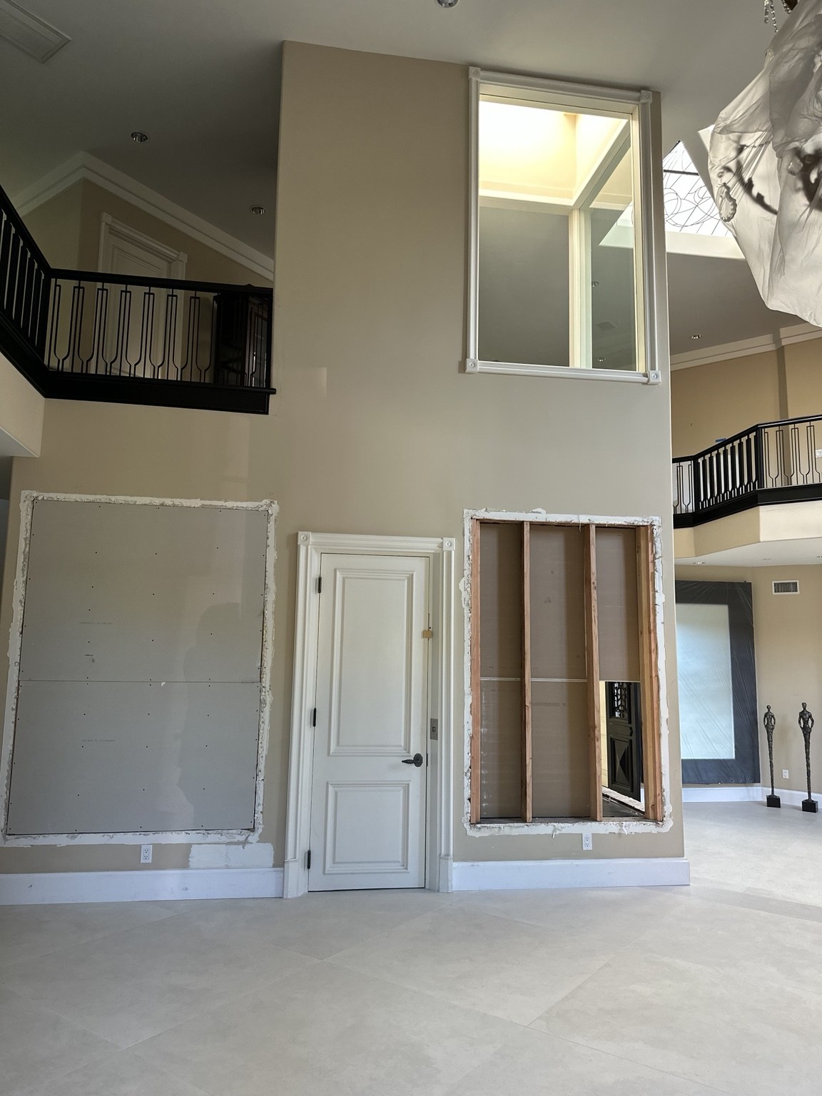 Double-height interior during the remodel