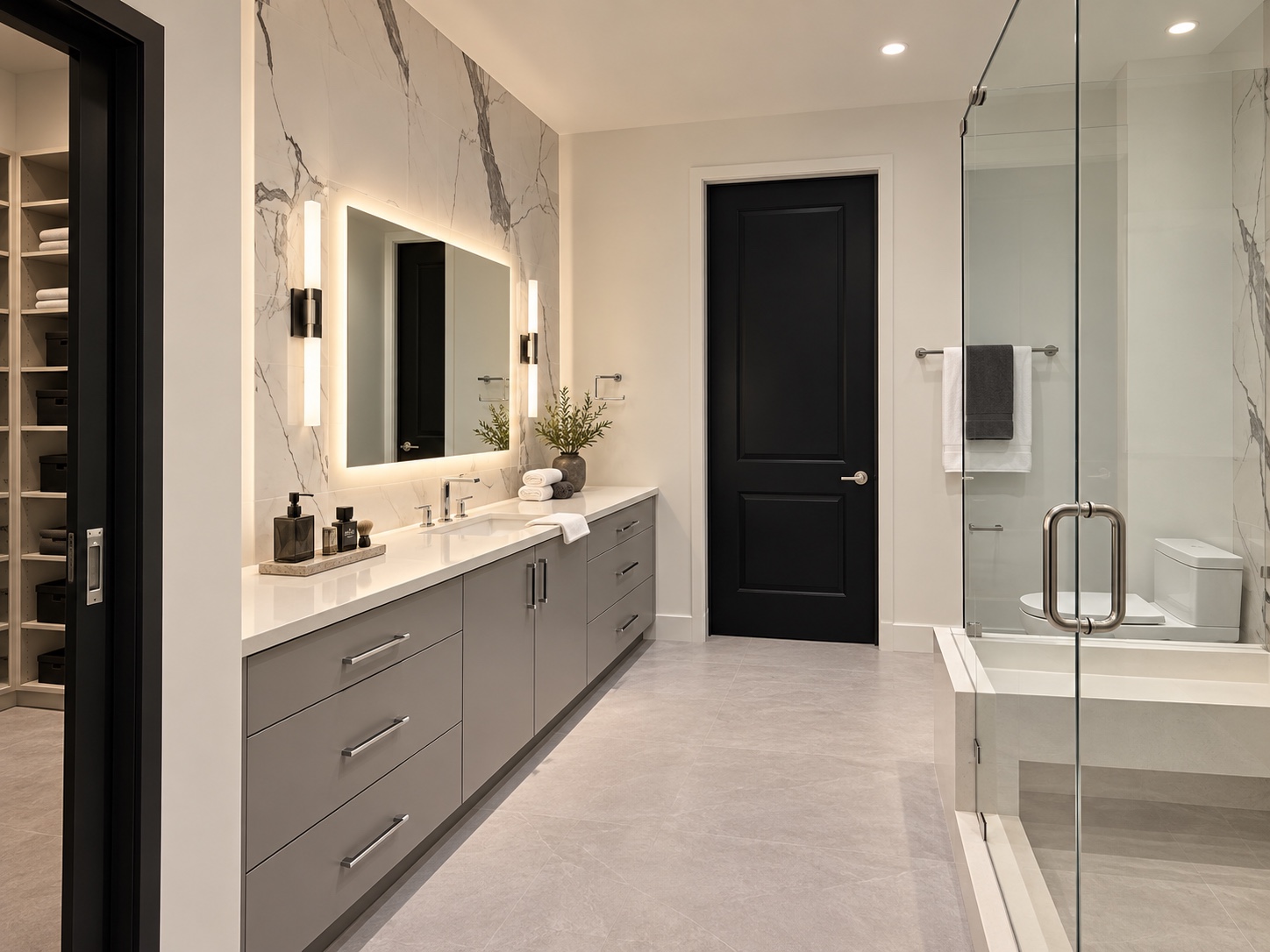 Marble bathroom with double vanity