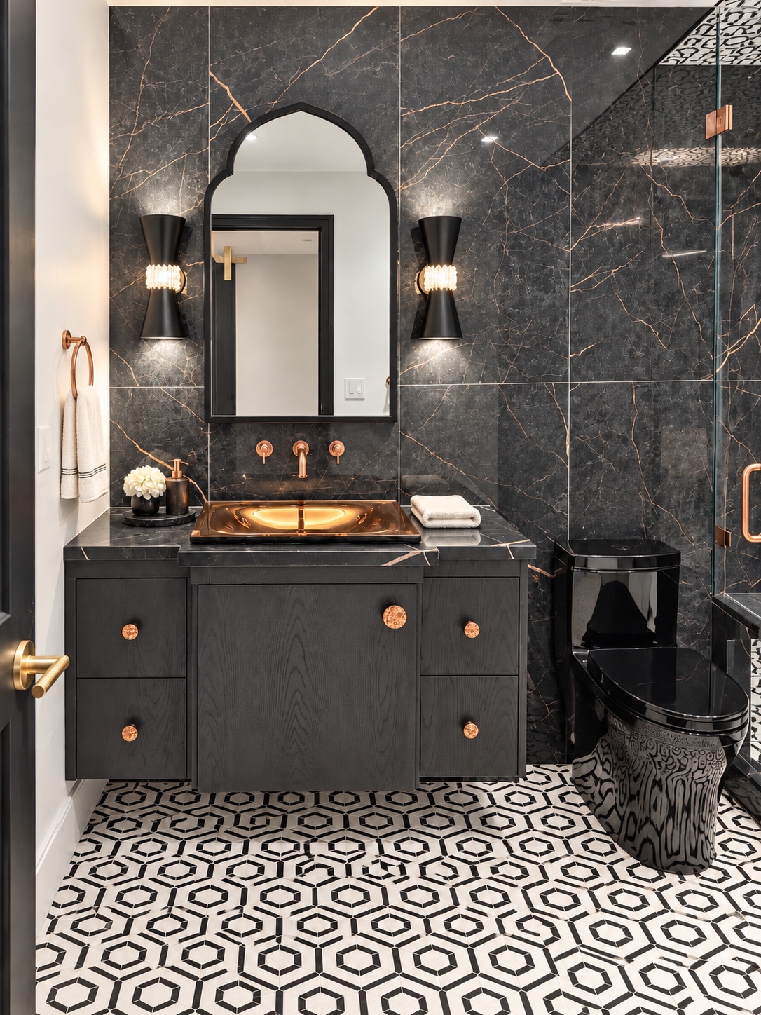 Dark marble bathroom vanity