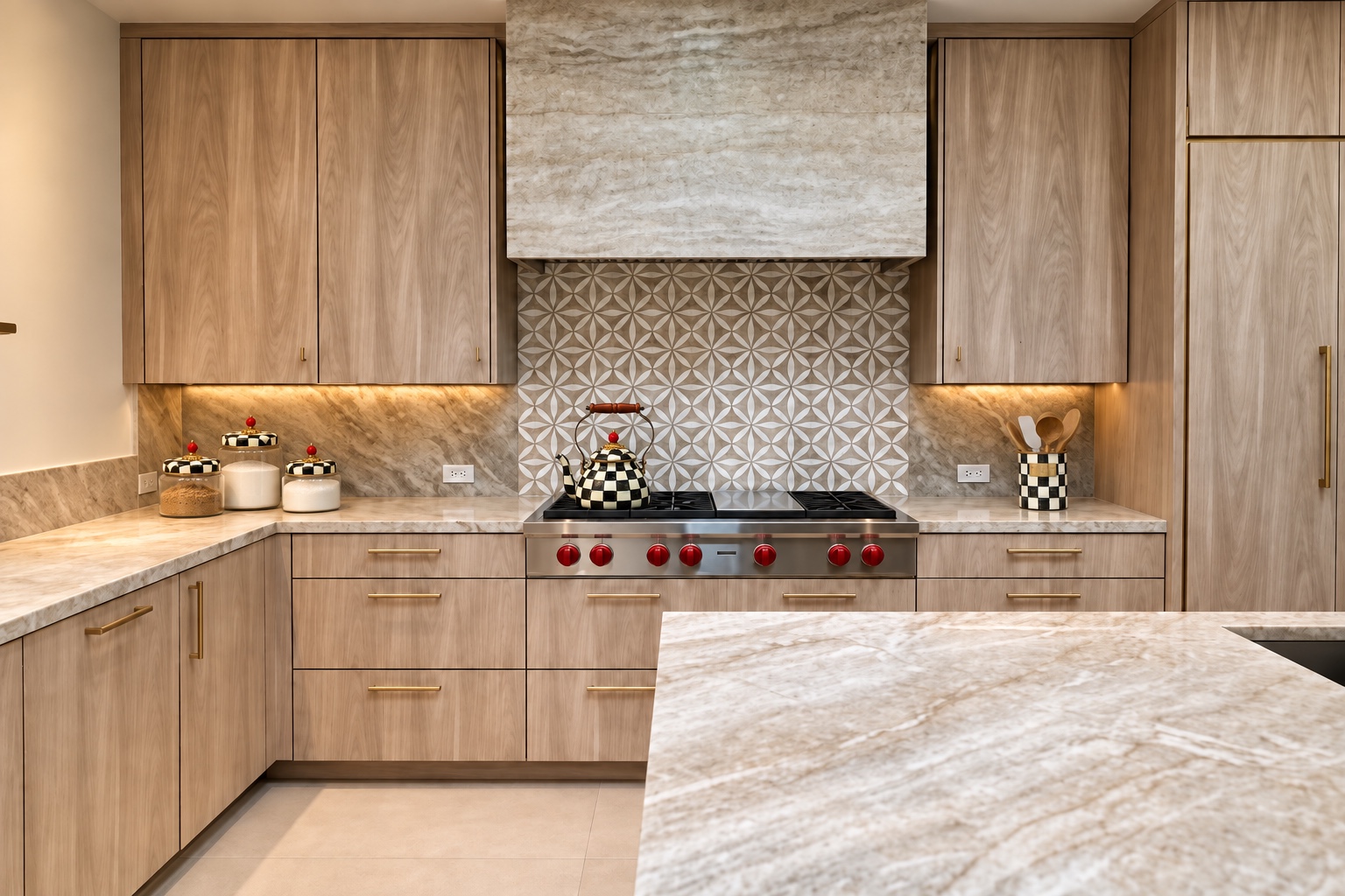 Kitchen range wall and stone hood