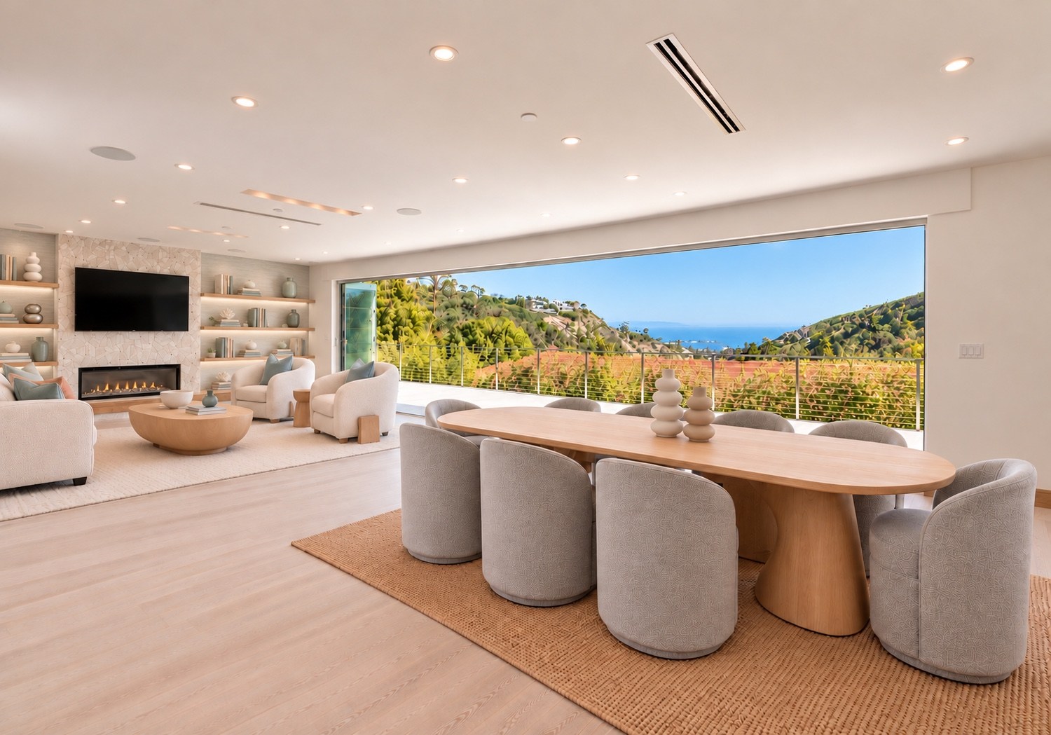 Living and dining area opening to the ocean view