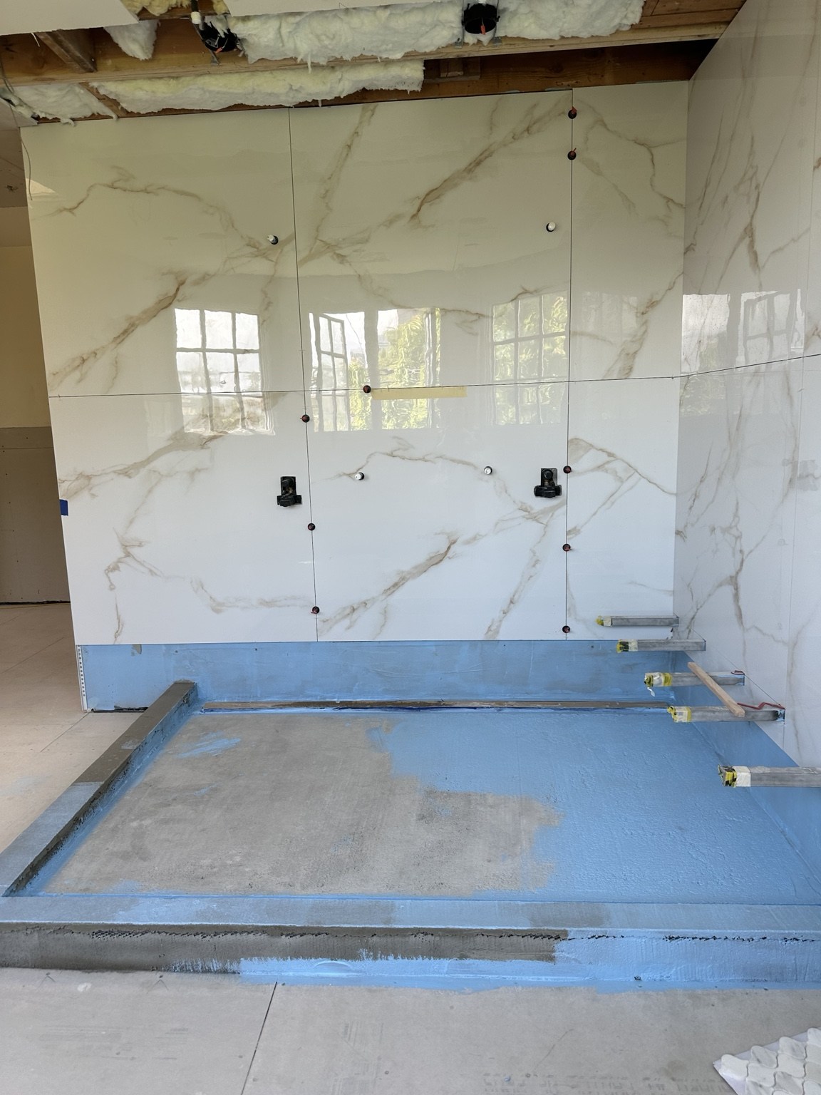 Bathroom stone installation in progress